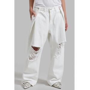 The Frankie Shop White Distressed Wide Leg Jeans